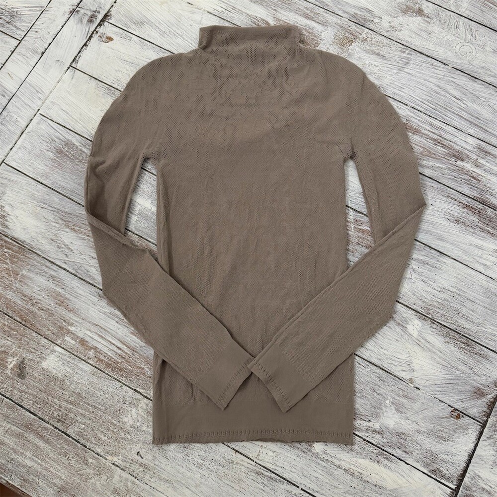 Intimately Free People Top Womens M/L Taupe Mock Neck Long Sleeve Mesh